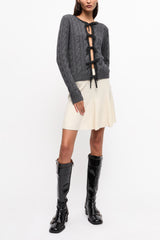 GANNI Outlet Grey and Black Cashmere Mix Tie String Cardigan