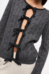 GANNI Outlet Grey and Black Cashmere Mix Tie String Cardigan