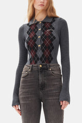 GANNI Online Grey Knitted Polo Shirt
