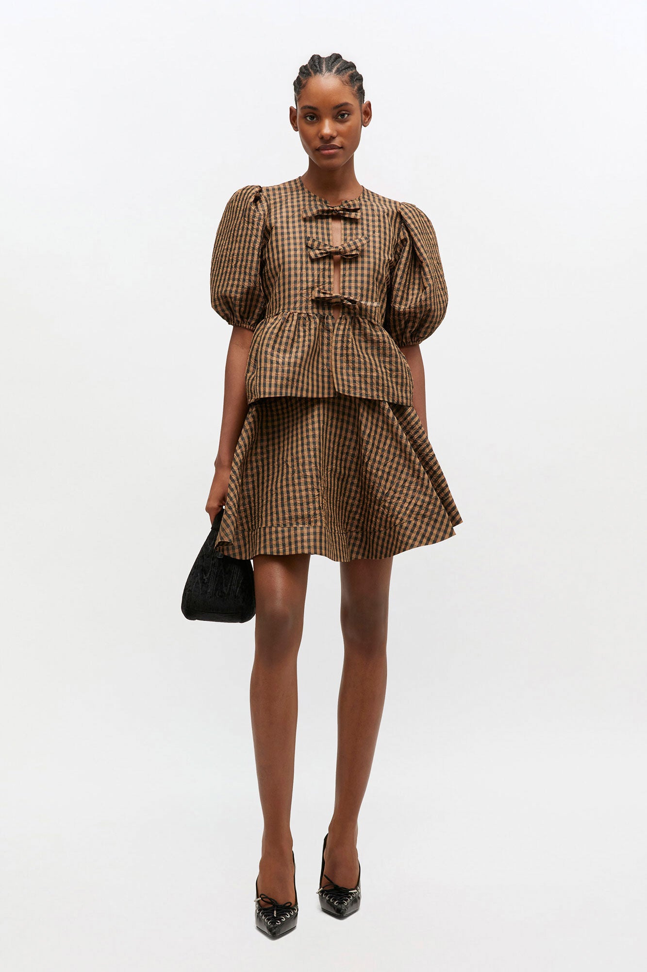 GANNI Discount Crinkled Check Mini Circle Skirt