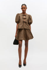 GANNI Discount Crinkled Check Mini Circle Skirt