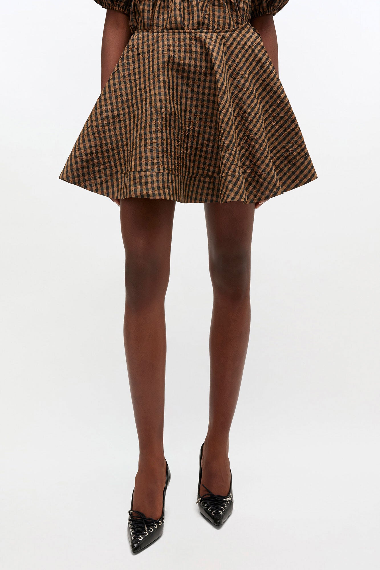 GANNI Discount Crinkled Check Mini Circle Skirt