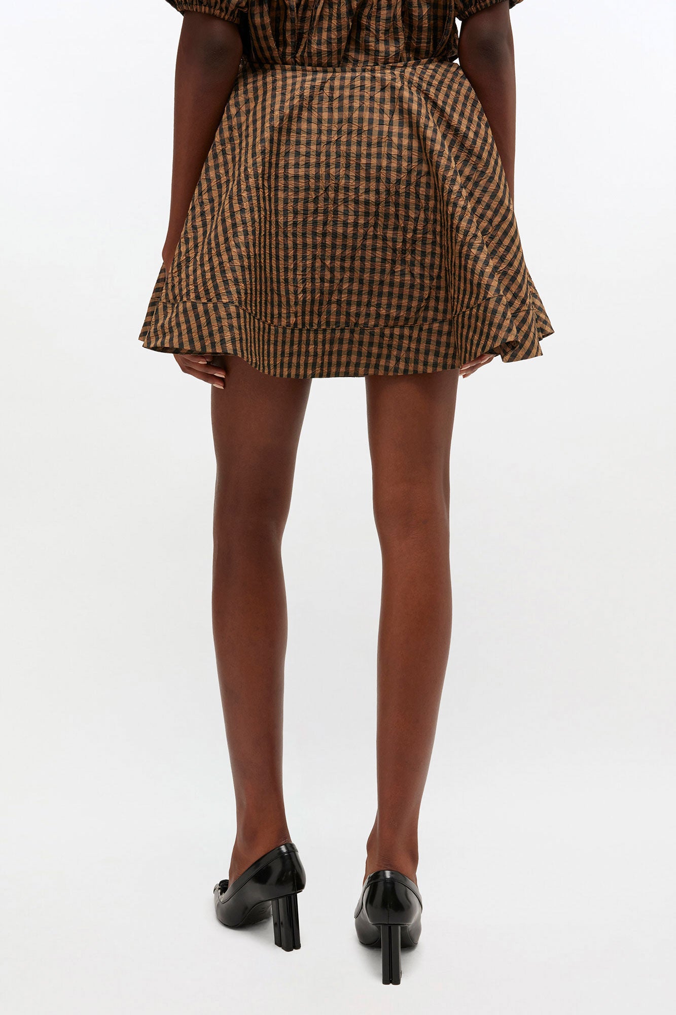 GANNI Discount Crinkled Check Mini Circle Skirt