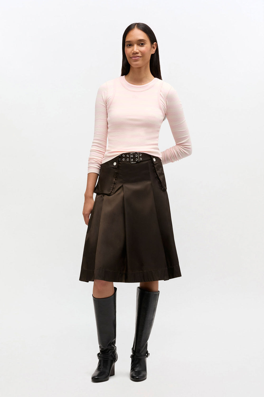 GANNI Outlet Duchesse Nylon Pleated Skirt