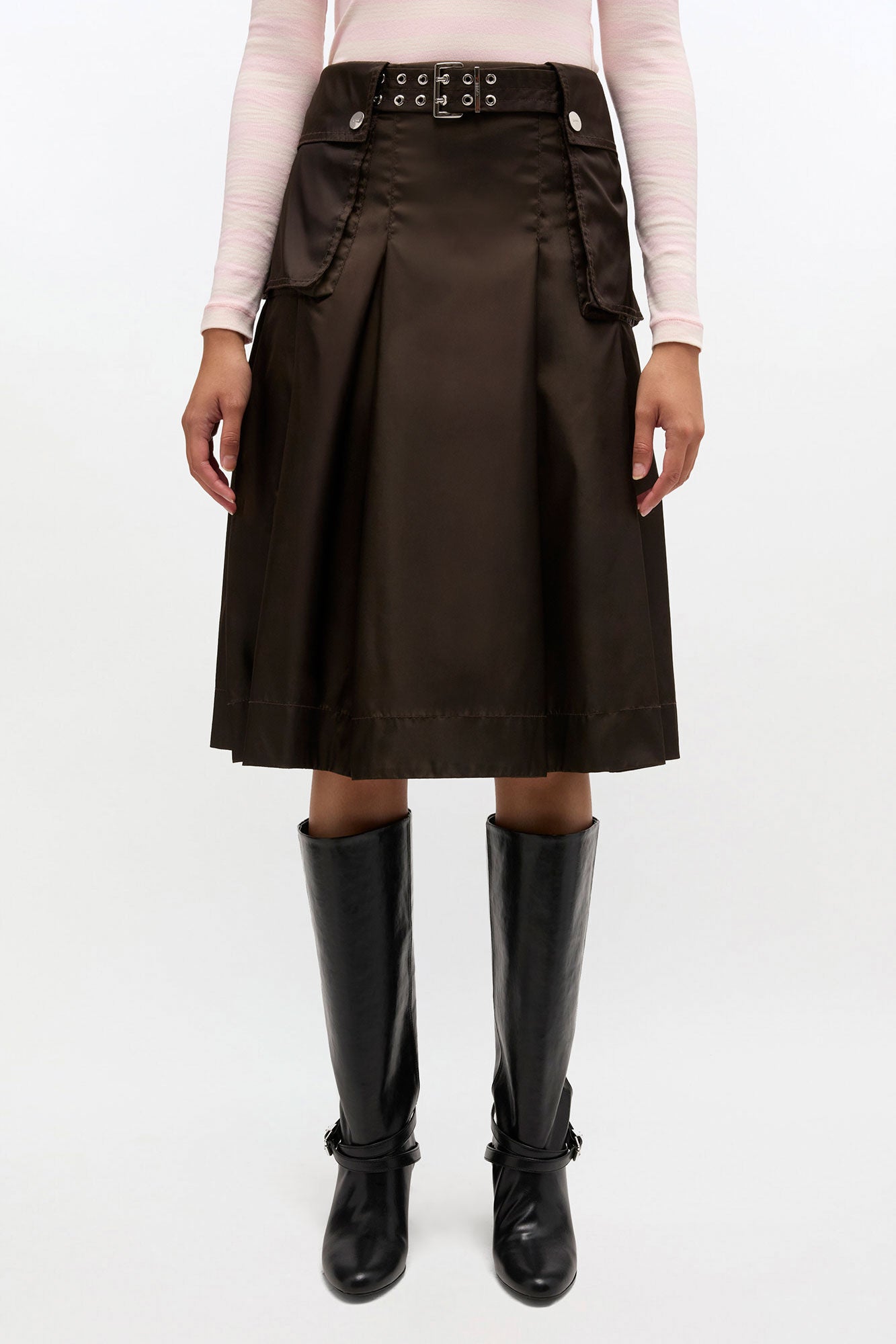 GANNI Outlet Duchesse Nylon Pleated Skirt