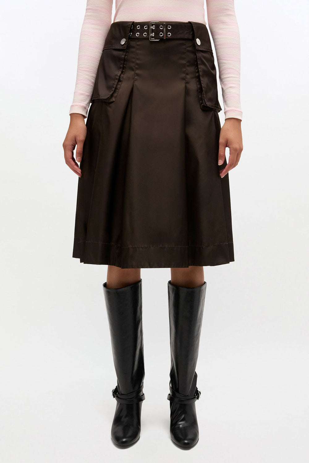 GANNI Outlet Duchesse Nylon Pleated Skirt