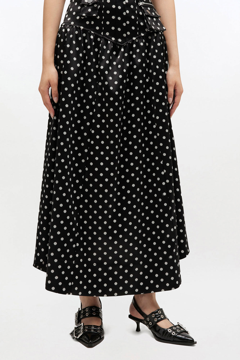 GANNI Hot Sale Polka-Dot Satin Corset Skirt