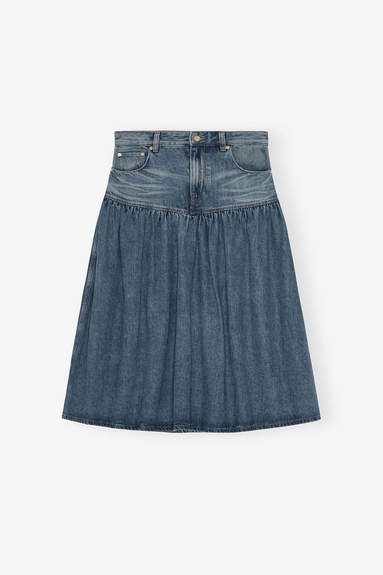 GANNI Discount Mid Blue Washed Denim Skirt