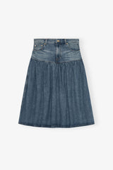 GANNI Discount Mid Blue Washed Denim Skirt