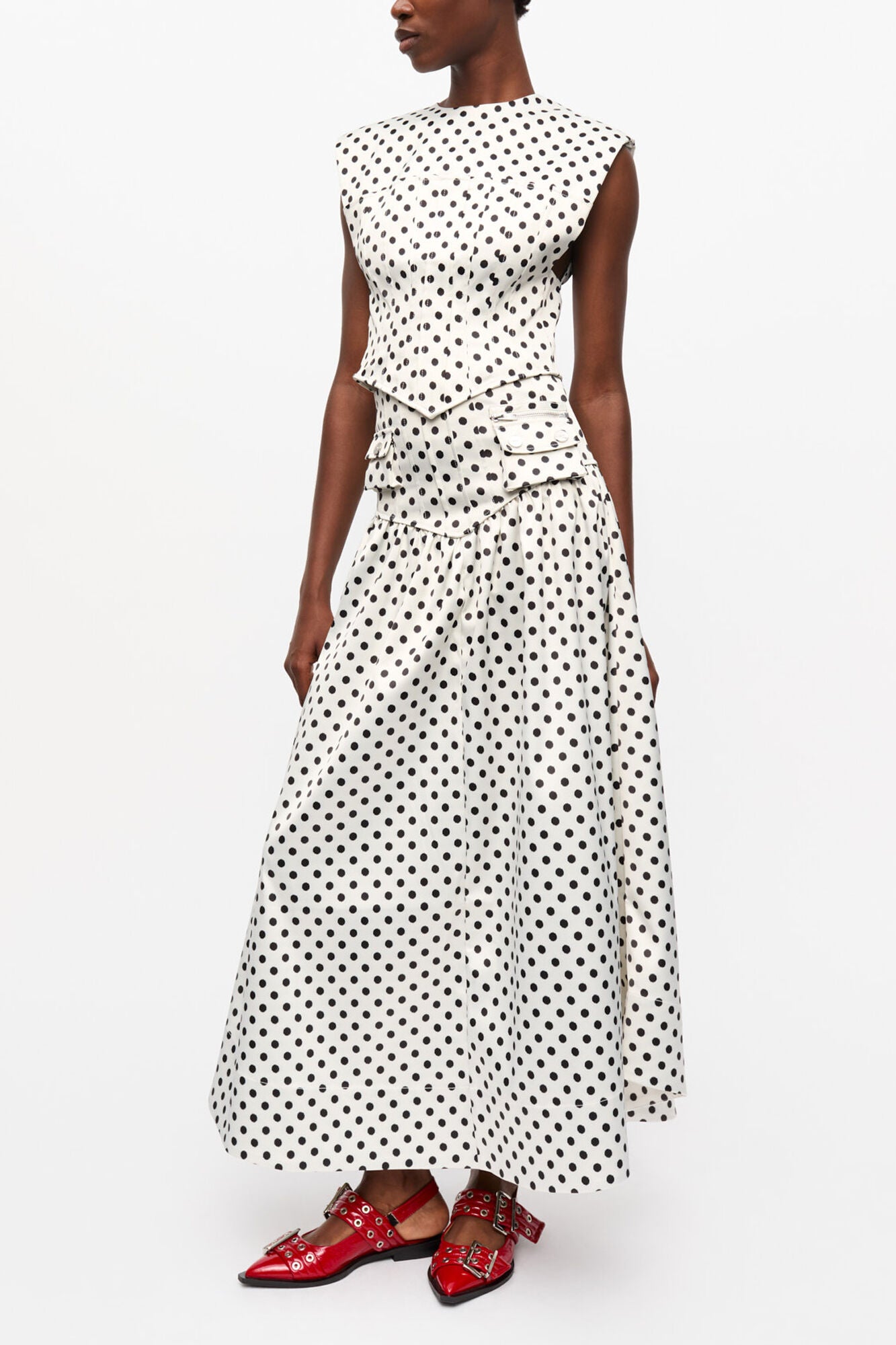 GANNI On Sale Polka-dot Double Satin Long Pocket Skirt
