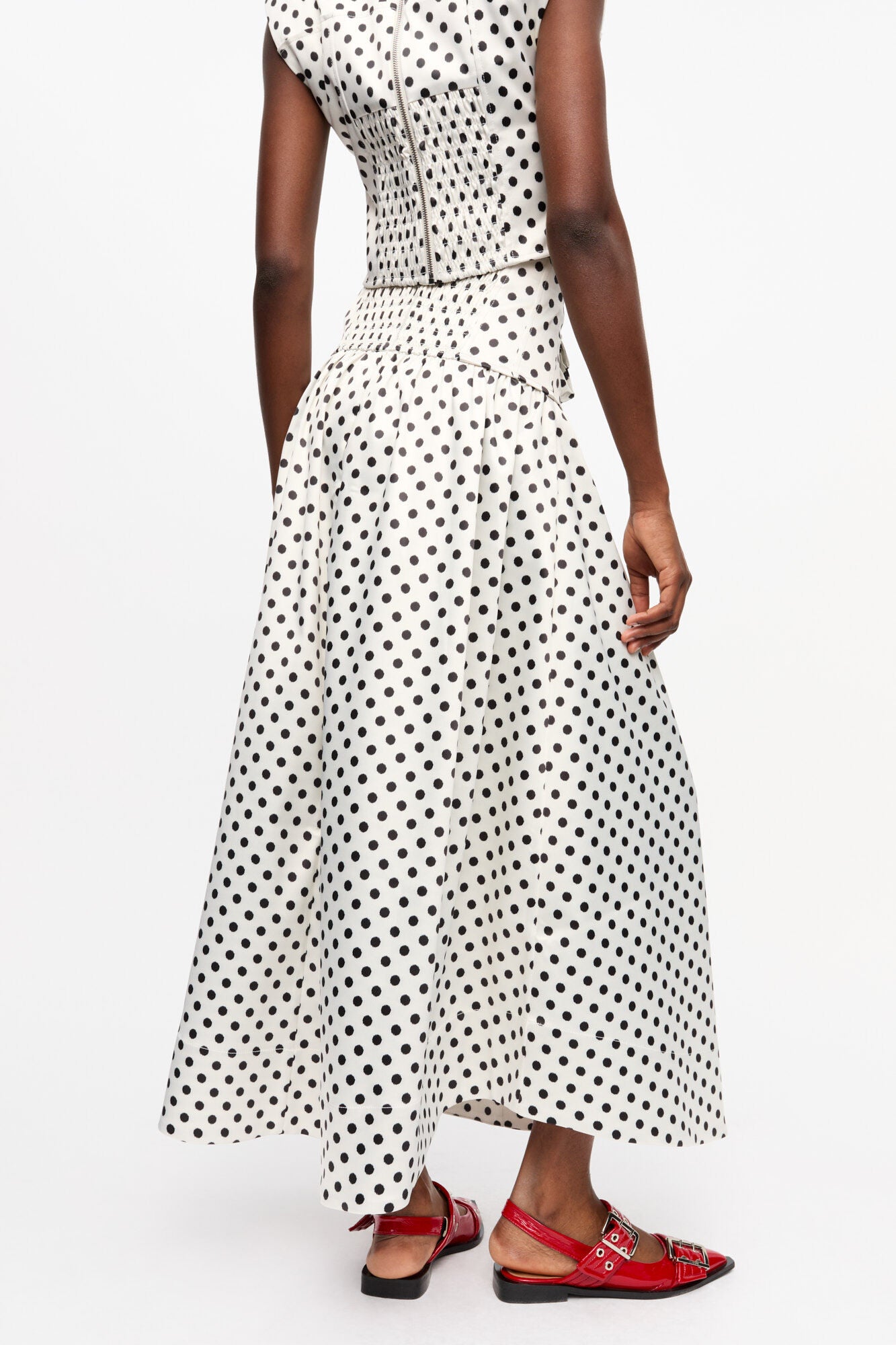 GANNI On Sale Polka-dot Double Satin Long Pocket Skirt