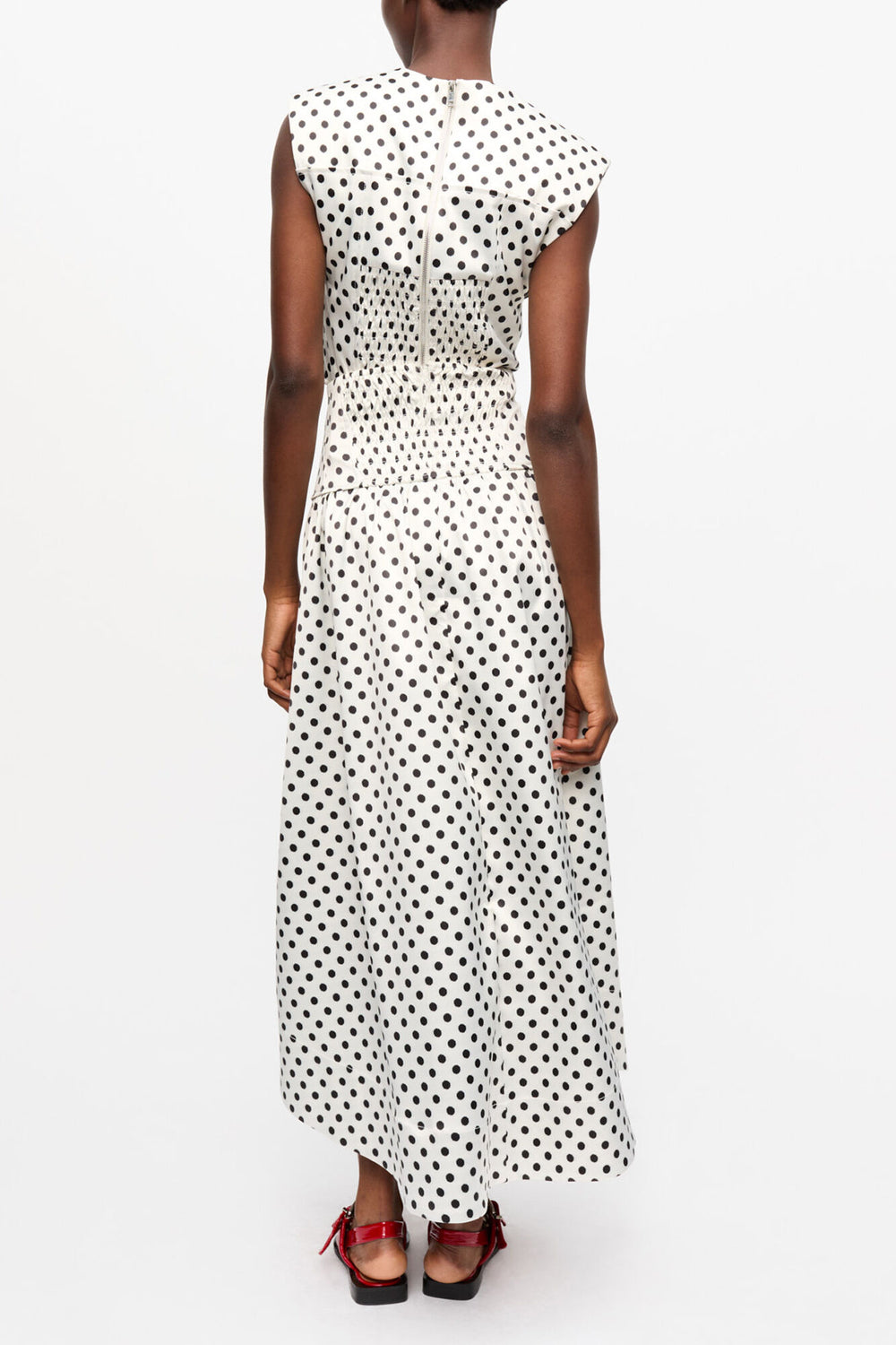 GANNI On Sale Polka-dot Double Satin Long Pocket Skirt