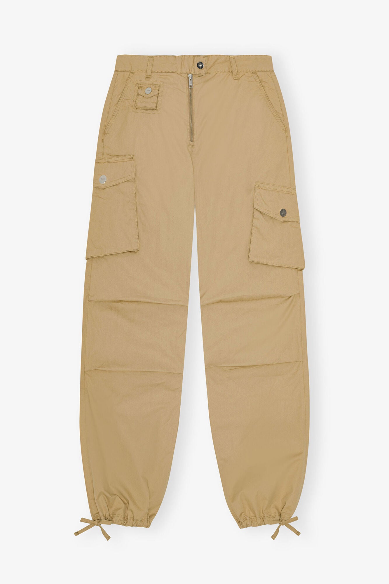 GANNI Discount Camel Washed Cotton Twill Pants
