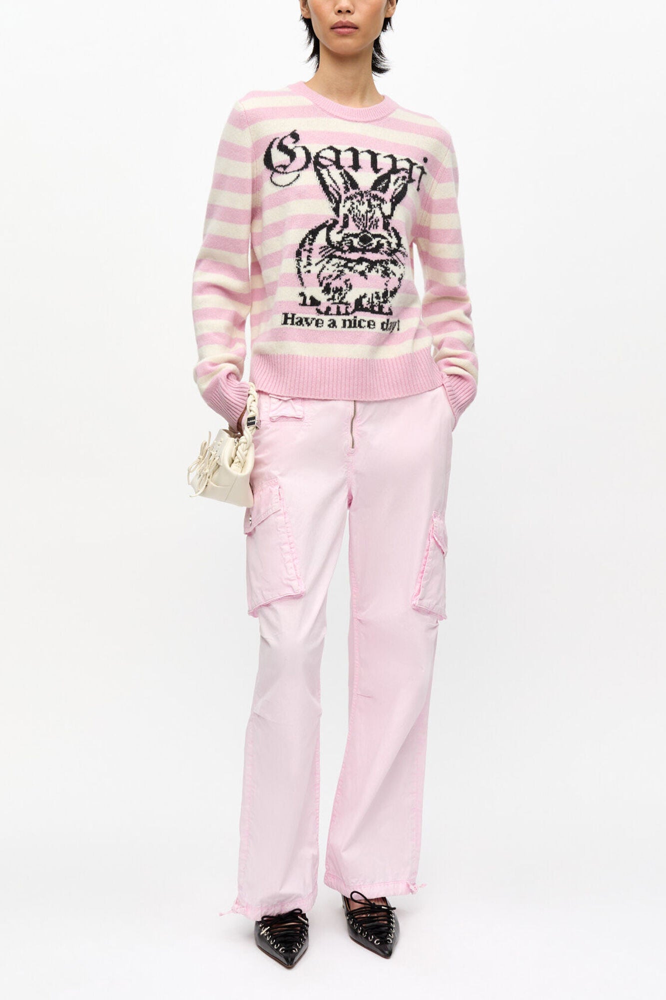 GANNI Outlet Pink Washed Cotton Twill Pants