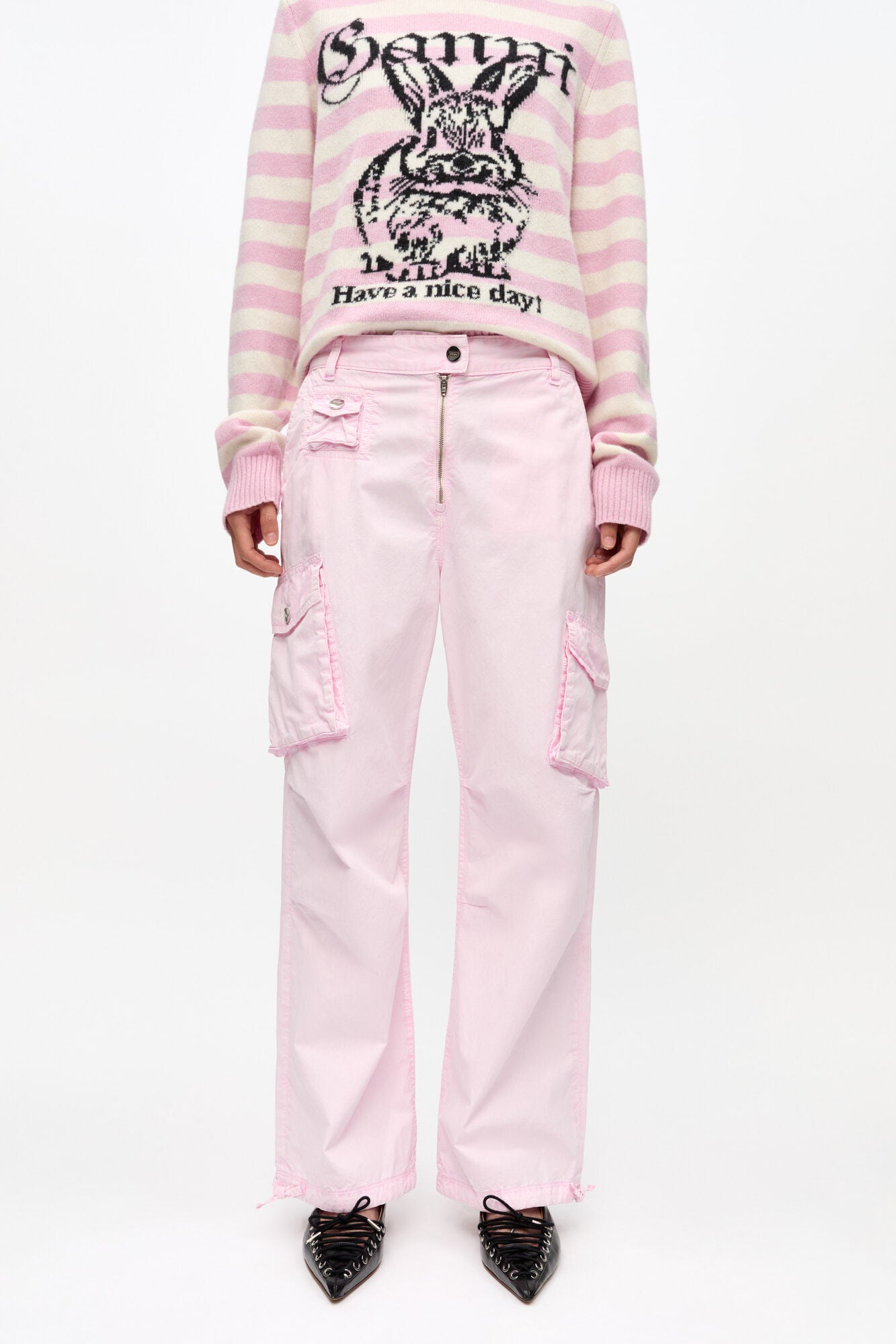 GANNI Outlet Pink Washed Cotton Twill Pants