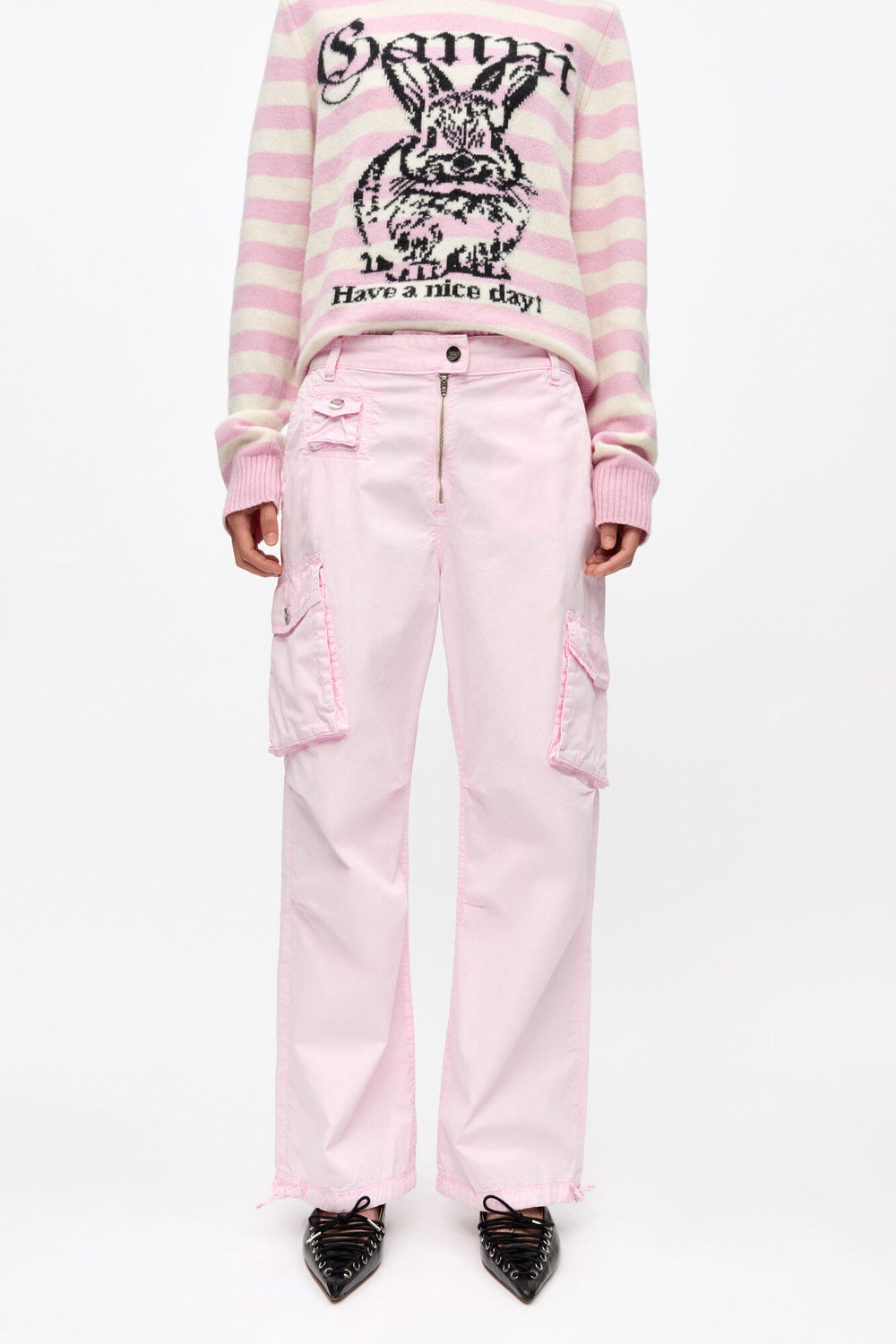 GANNI Outlet Pink Washed Cotton Twill Pants