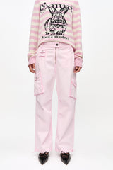 GANNI Outlet Pink Washed Cotton Twill Pants