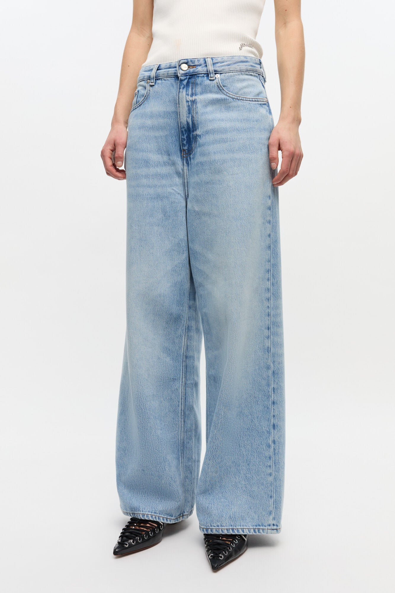 GANNI Hot Sale Baggy Wide Jeans in Light Blue Denim