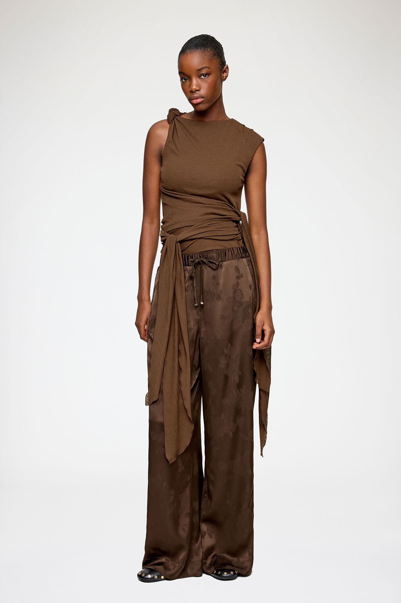 GANNI New Pants in Brown Satin