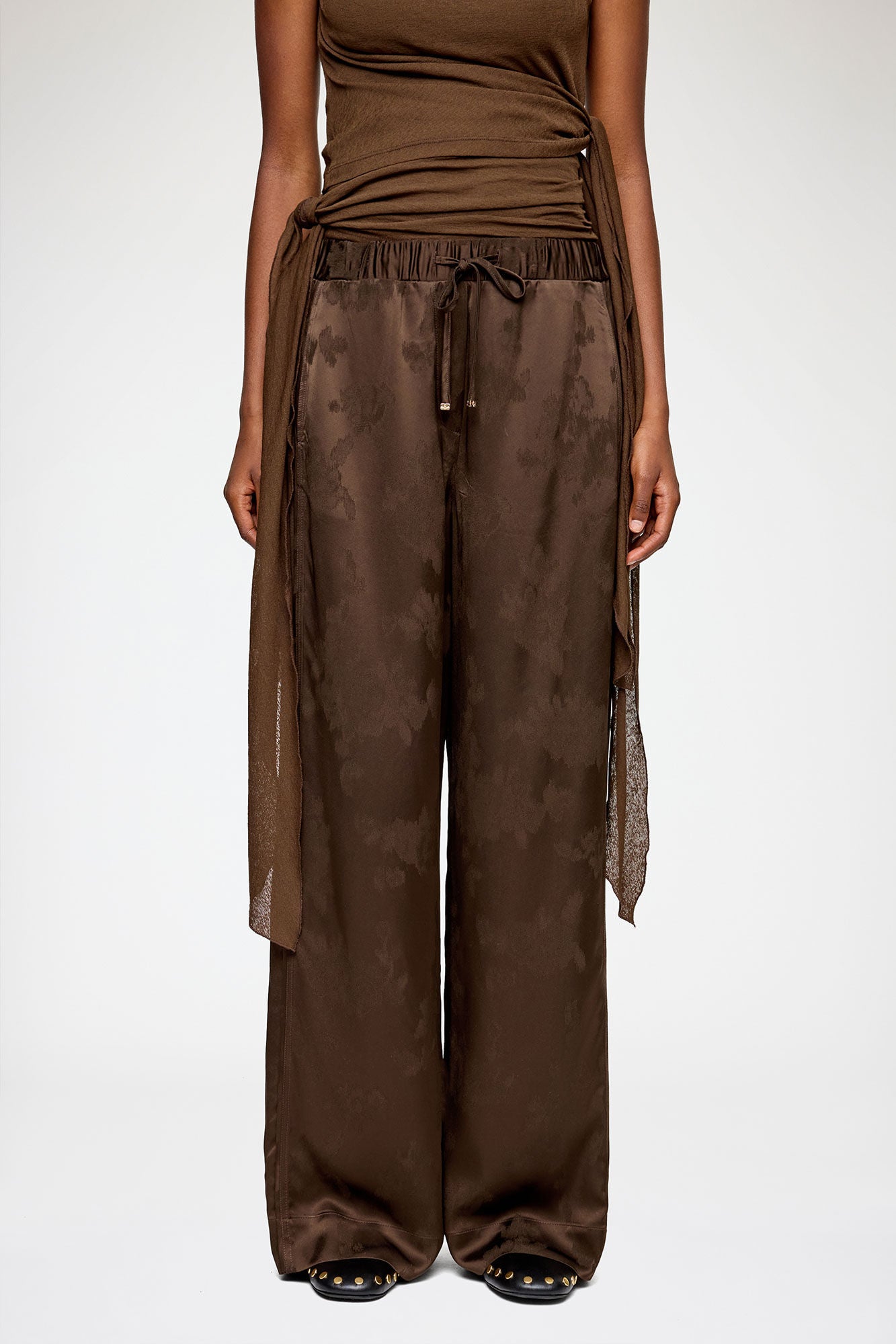 GANNI New Pants in Brown Satin