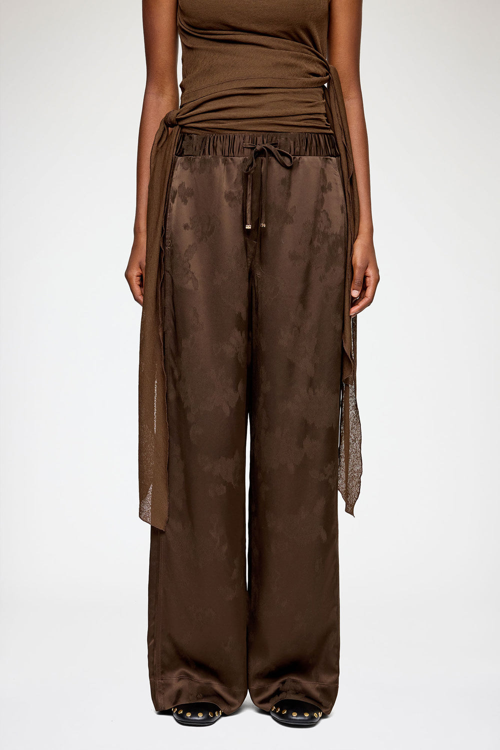 GANNI New Pants in Brown Satin