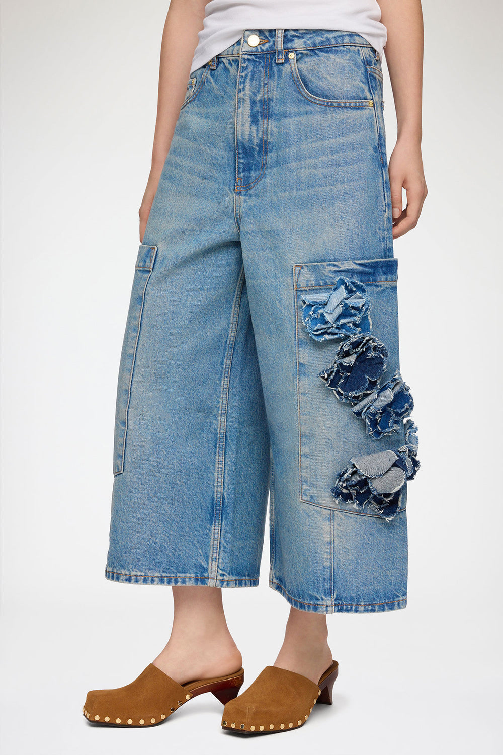 GANNI us Baggy Cropped Jeans in Flower Print Denim