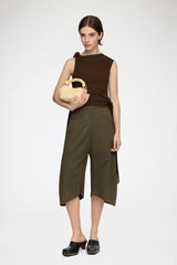 GANNI On Sale Capri Pants in Brown Wool Melange