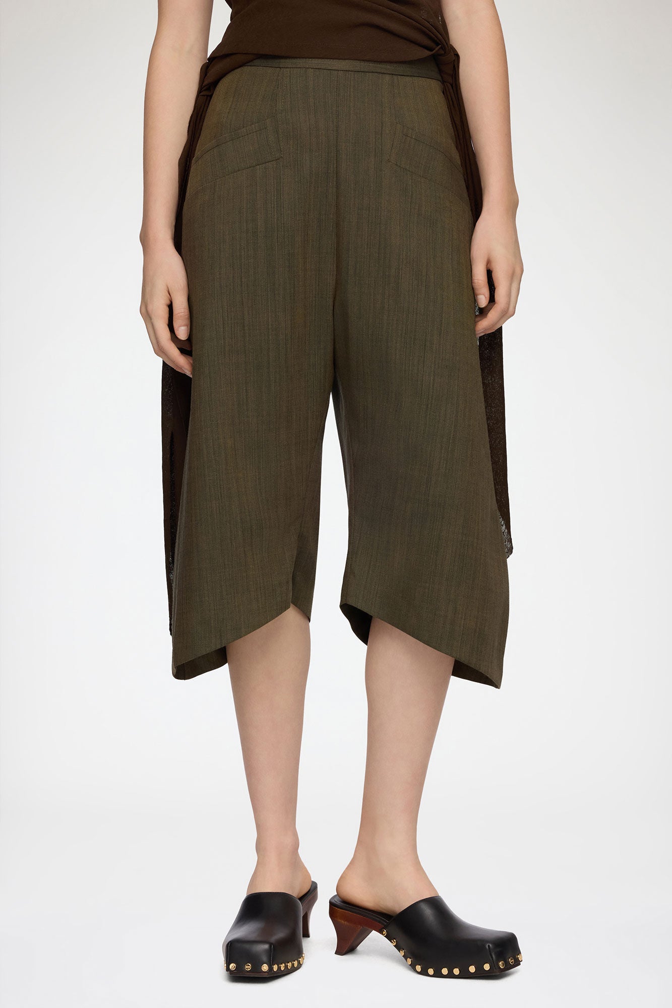 GANNI On Sale Capri Pants in Brown Wool Melange