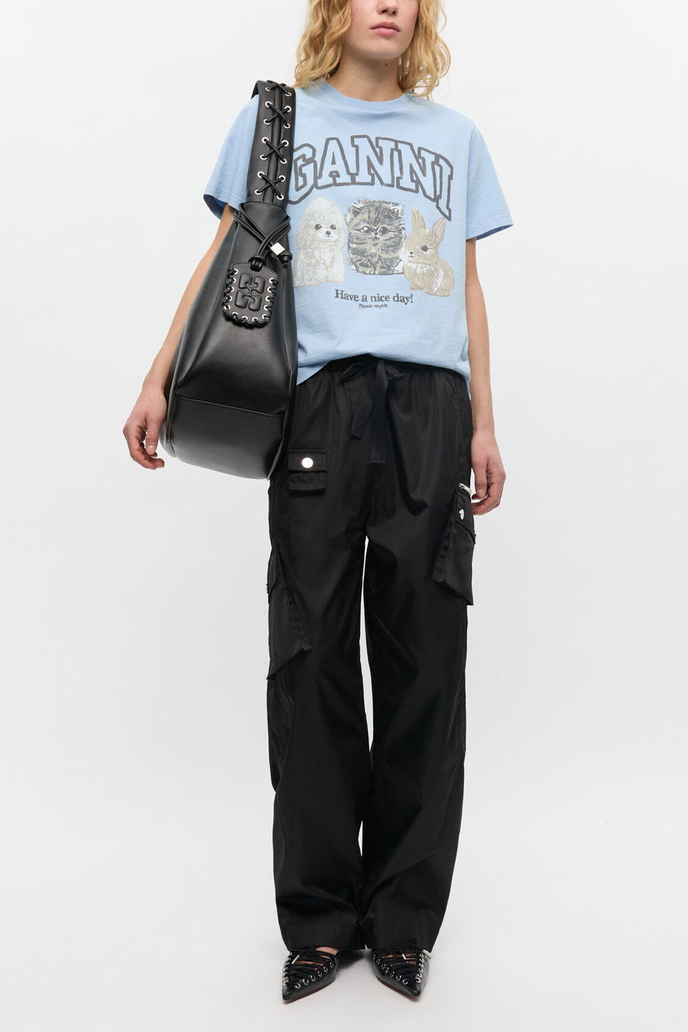 GANNI Online Black Nylon Elasticated Pants
