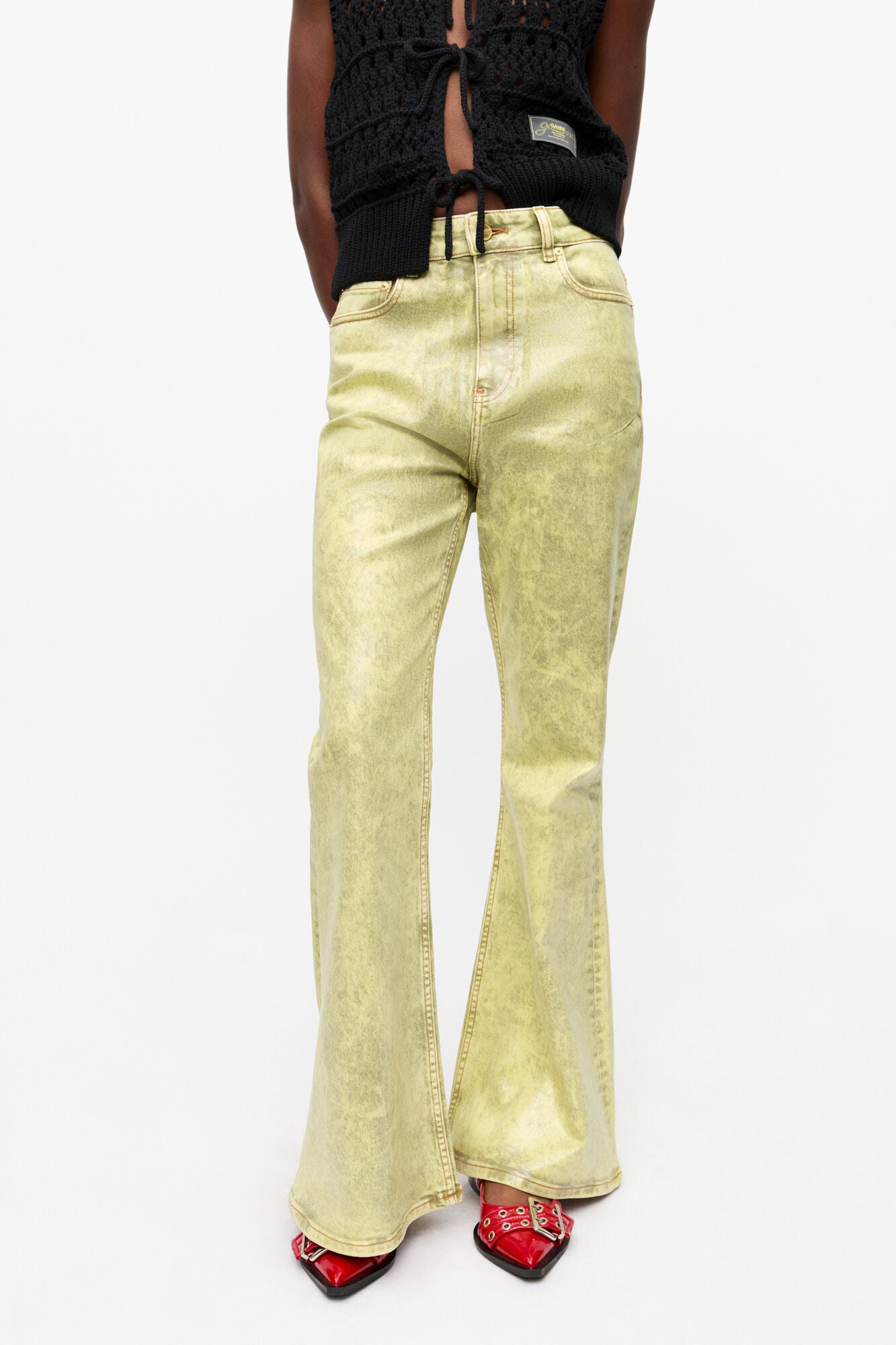 GANNI On Sale Green Foil Jeans