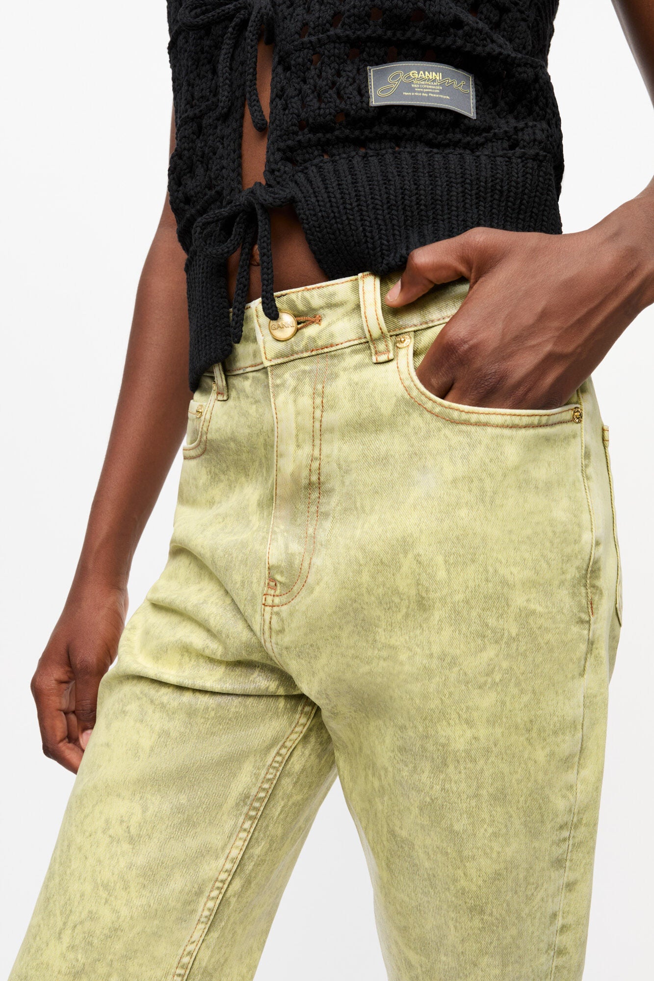 GANNI On Sale Green Foil Jeans
