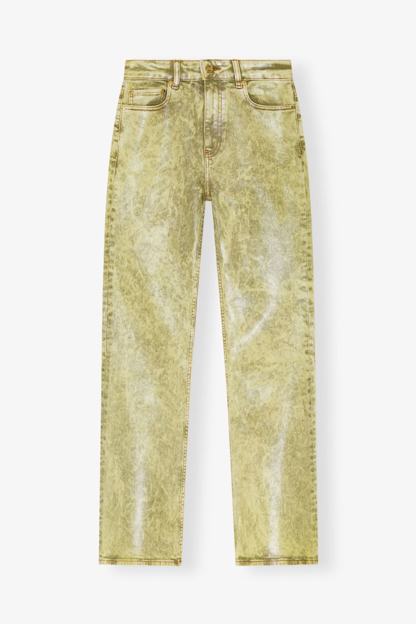 GANNI On Sale Green Foil Jeans
