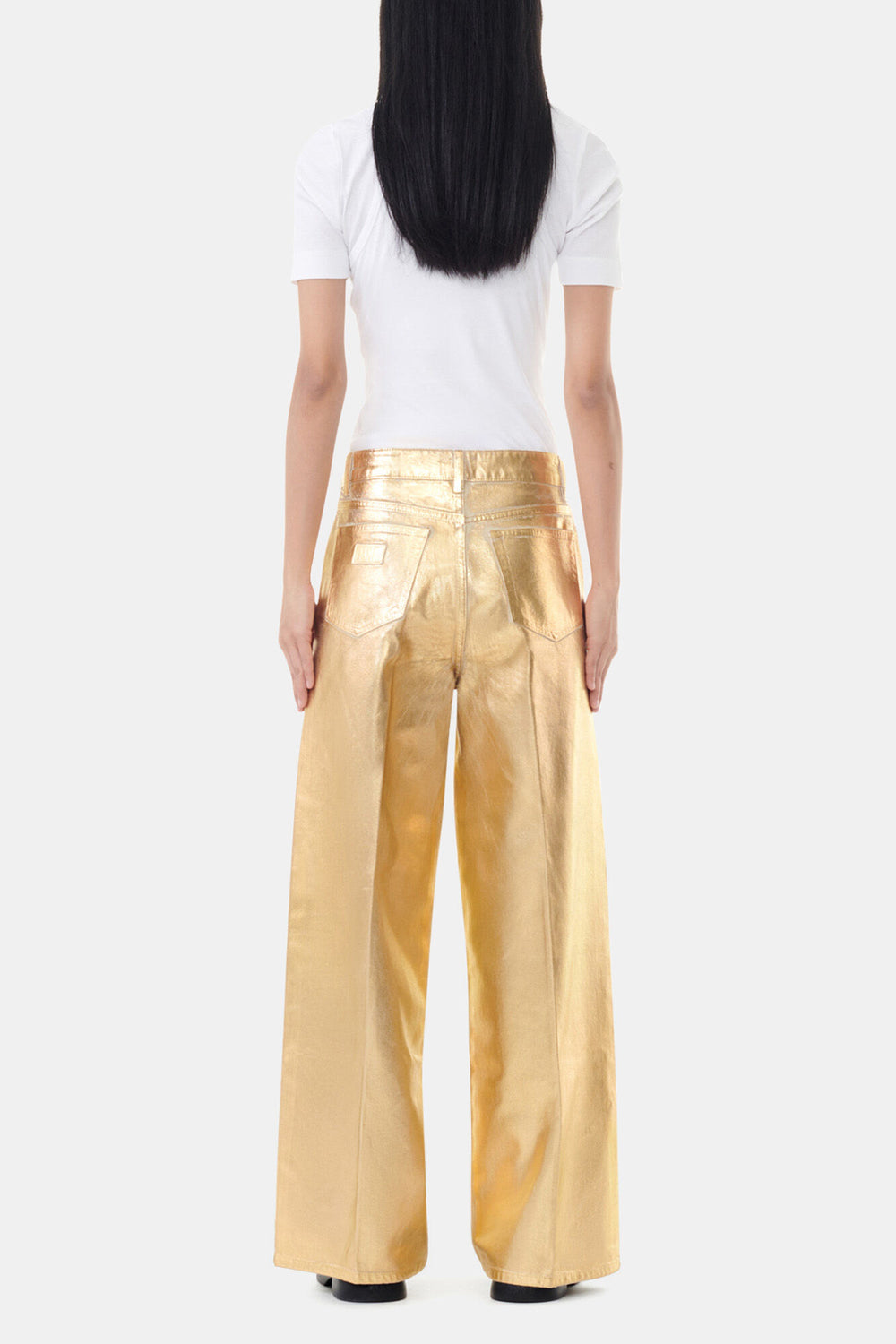 GANNI us Gold Foil Wide Jeans
