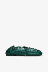 GANNI Online Lace-Up Ballerinas in Green Croco