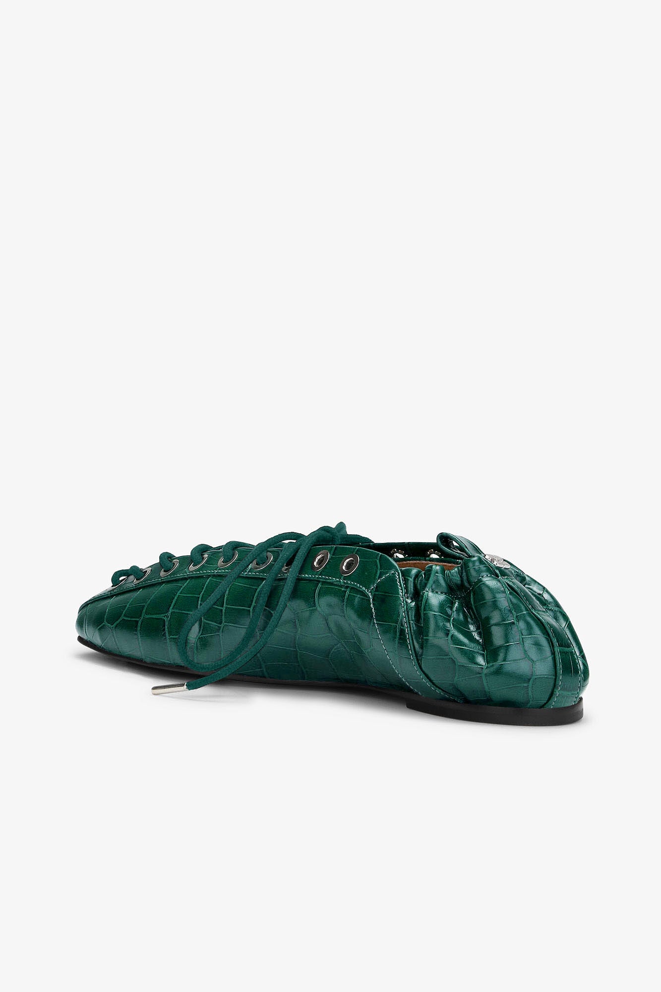 GANNI Online Lace-Up Ballerinas in Green Croco