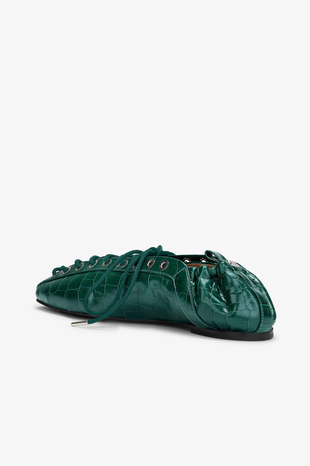 GANNI Online Lace-Up Ballerinas in Green Croco