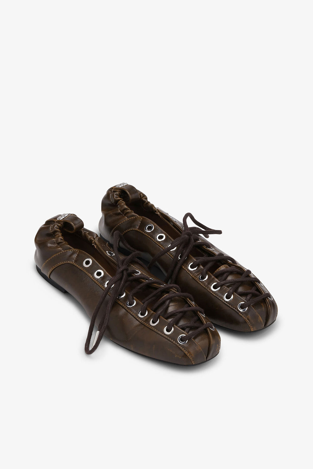 GANNI Sale Lace-Up Ballerinas in Dark-Olive Oleatex