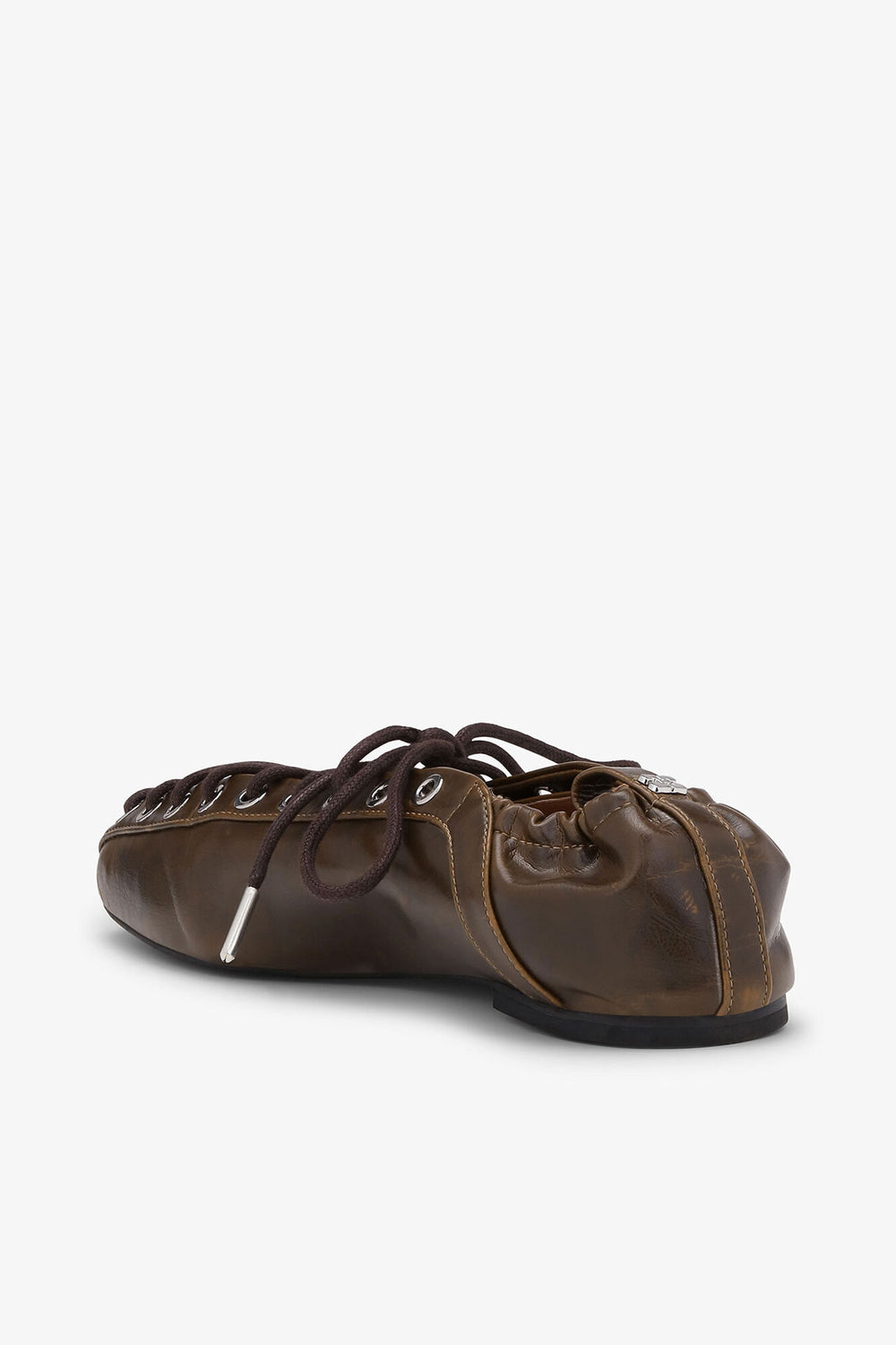 GANNI Sale Lace-Up Ballerinas in Dark-Olive Oleatex