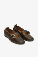 GANNI For Sale Buckle Strap Ballerinas in Dark-Olive
