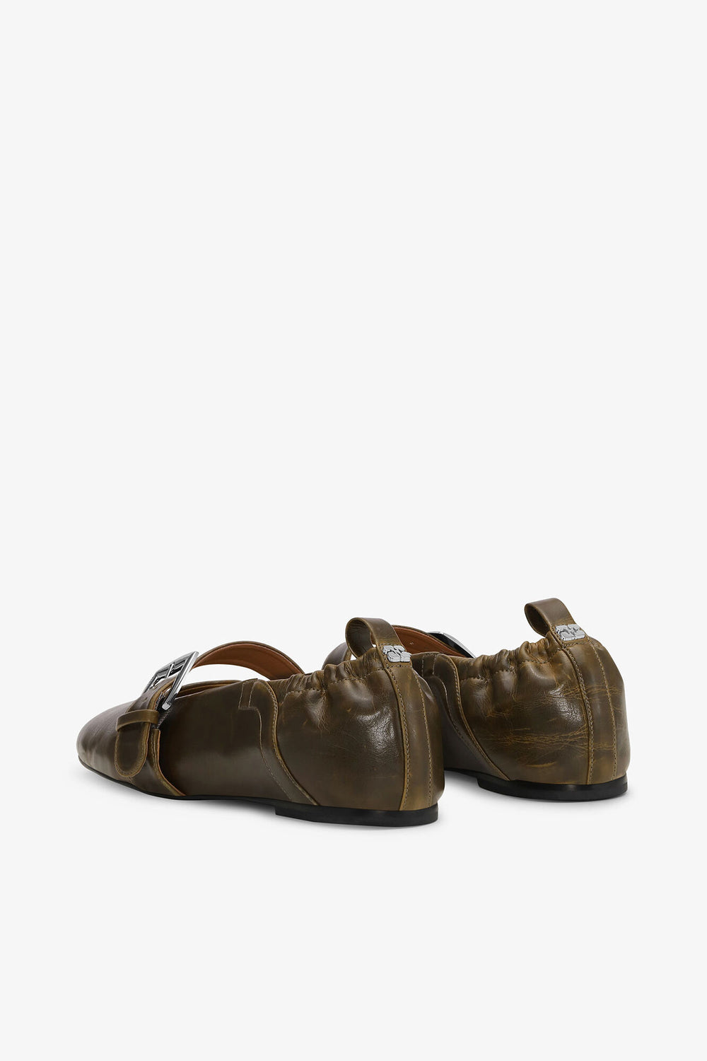 GANNI For Sale Buckle Strap Ballerinas in Dark-Olive