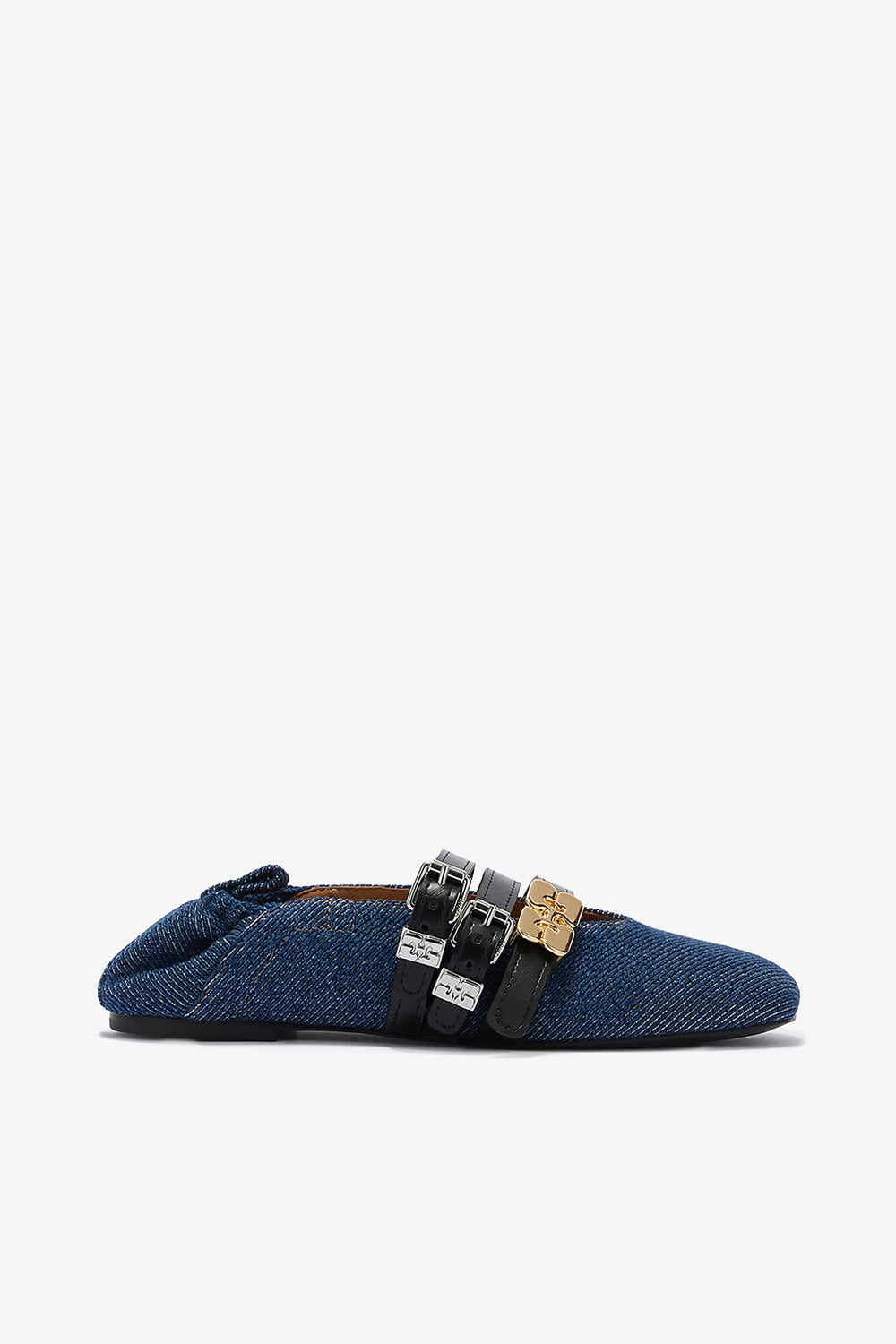 GANNI Outlet Sue Triple Ballerina in Denim