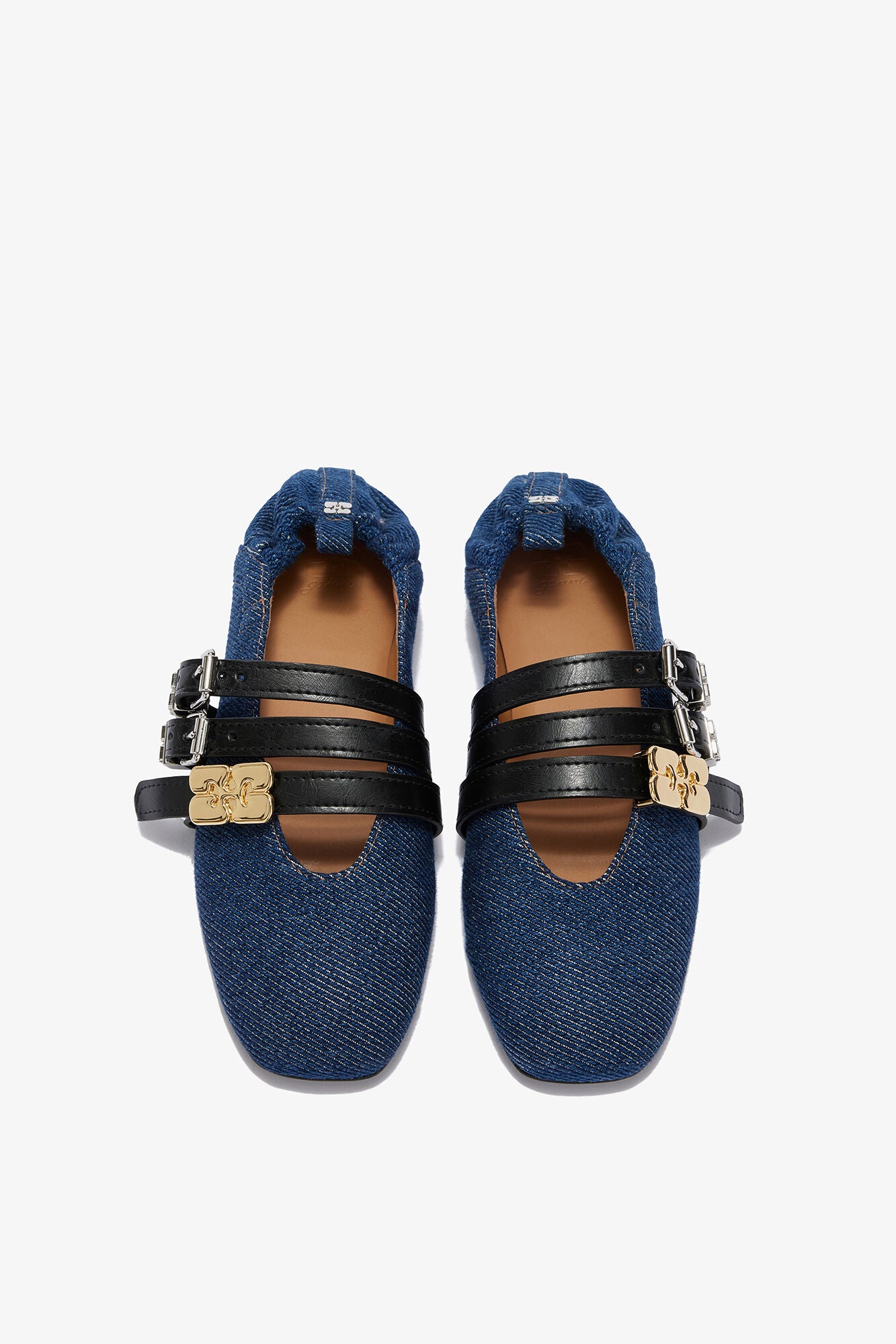 GANNI Outlet Sue Triple Ballerina in Denim