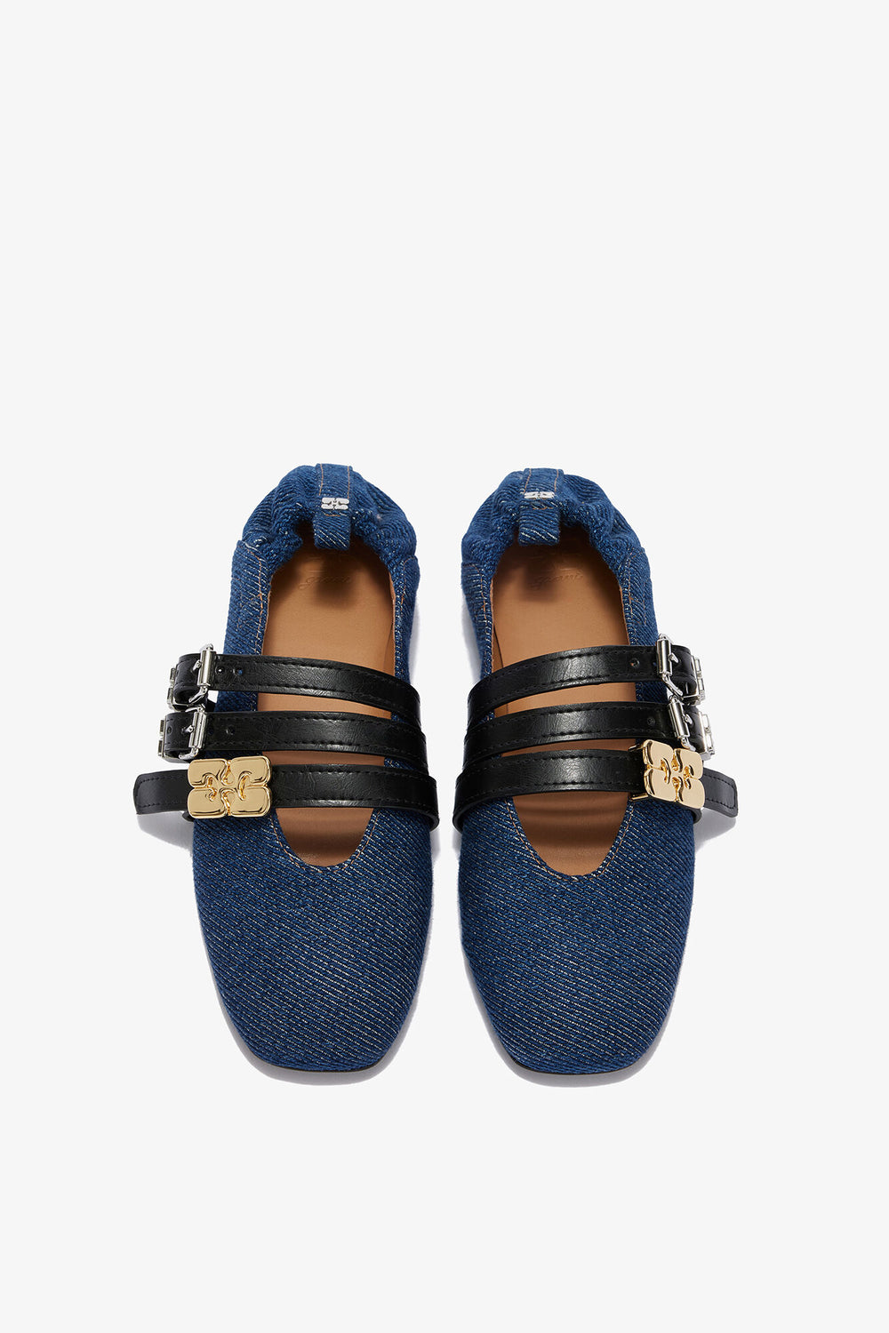 GANNI Outlet Sue Triple Ballerina in Denim