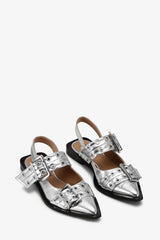 GANNI us Feminine Buckle Ballerinas in Silver