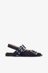 GANNI Online Denim Feminine Buckle Ballerinas