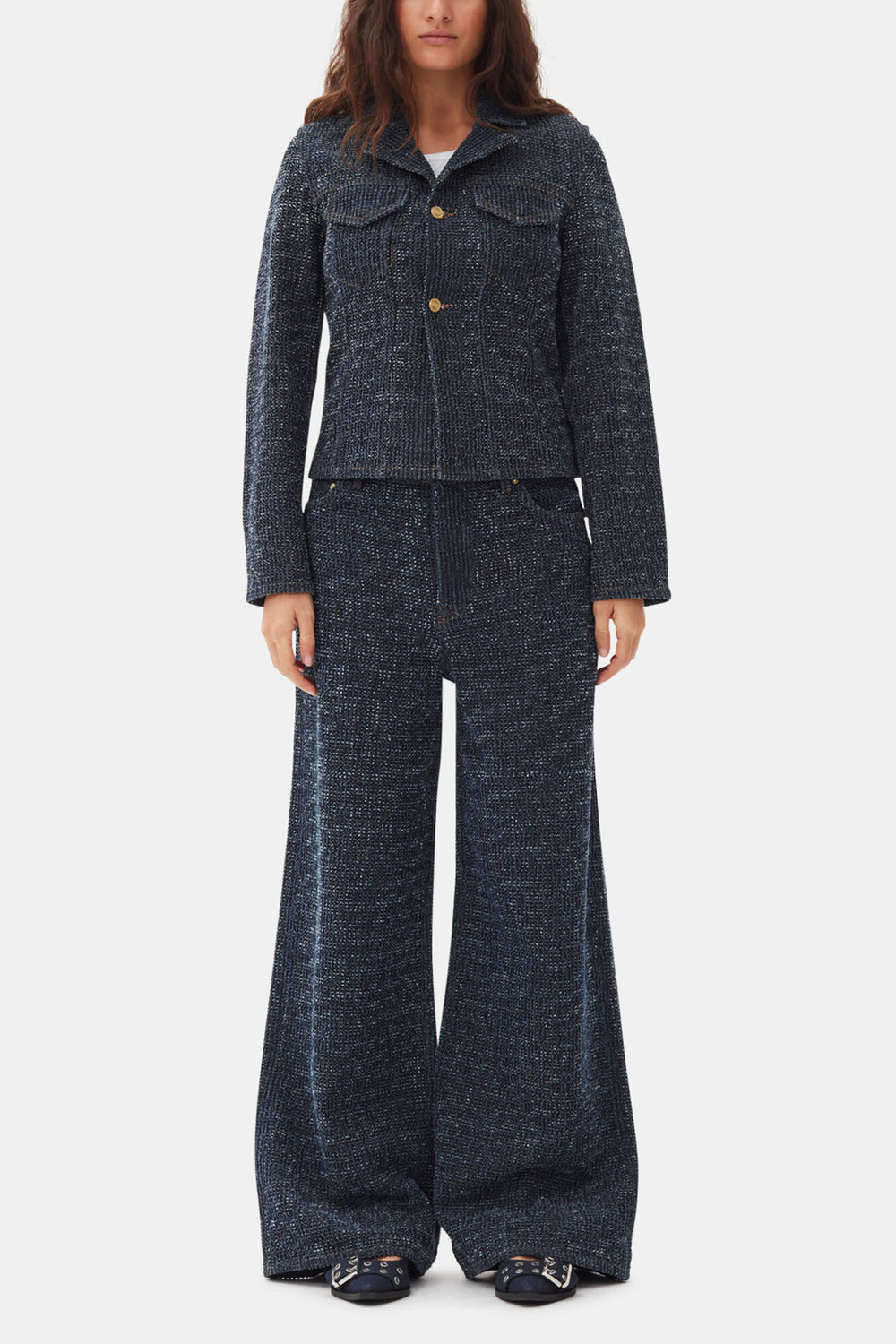 GANNI Online Denim Feminine Buckle Ballerinas