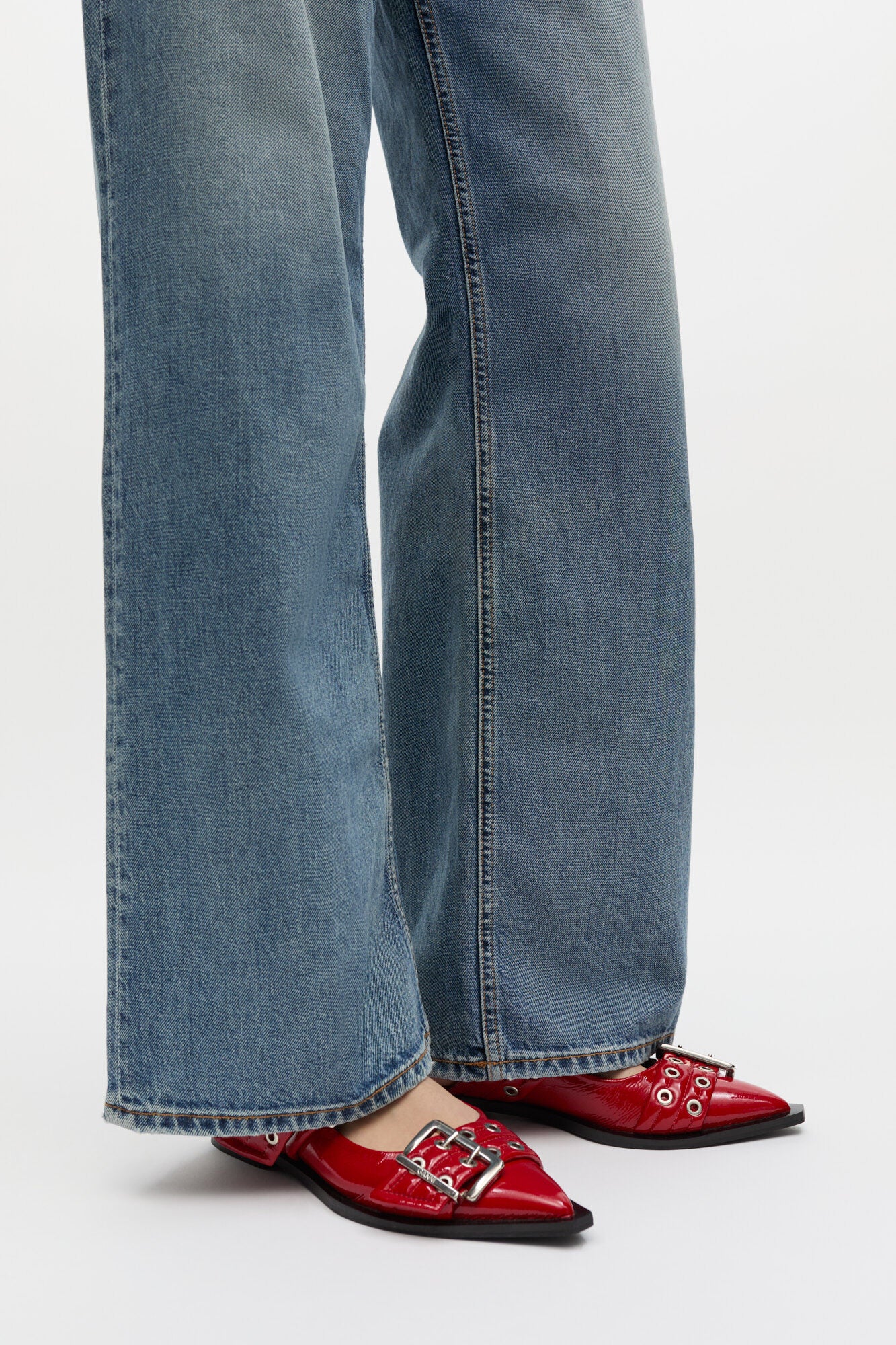 GANNI Sale Feminine Buckle Ballerinas in Red