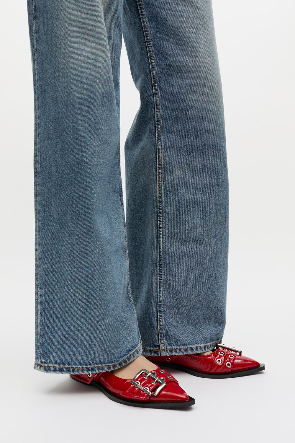 GANNI Sale Feminine Buckle Ballerinas in Red