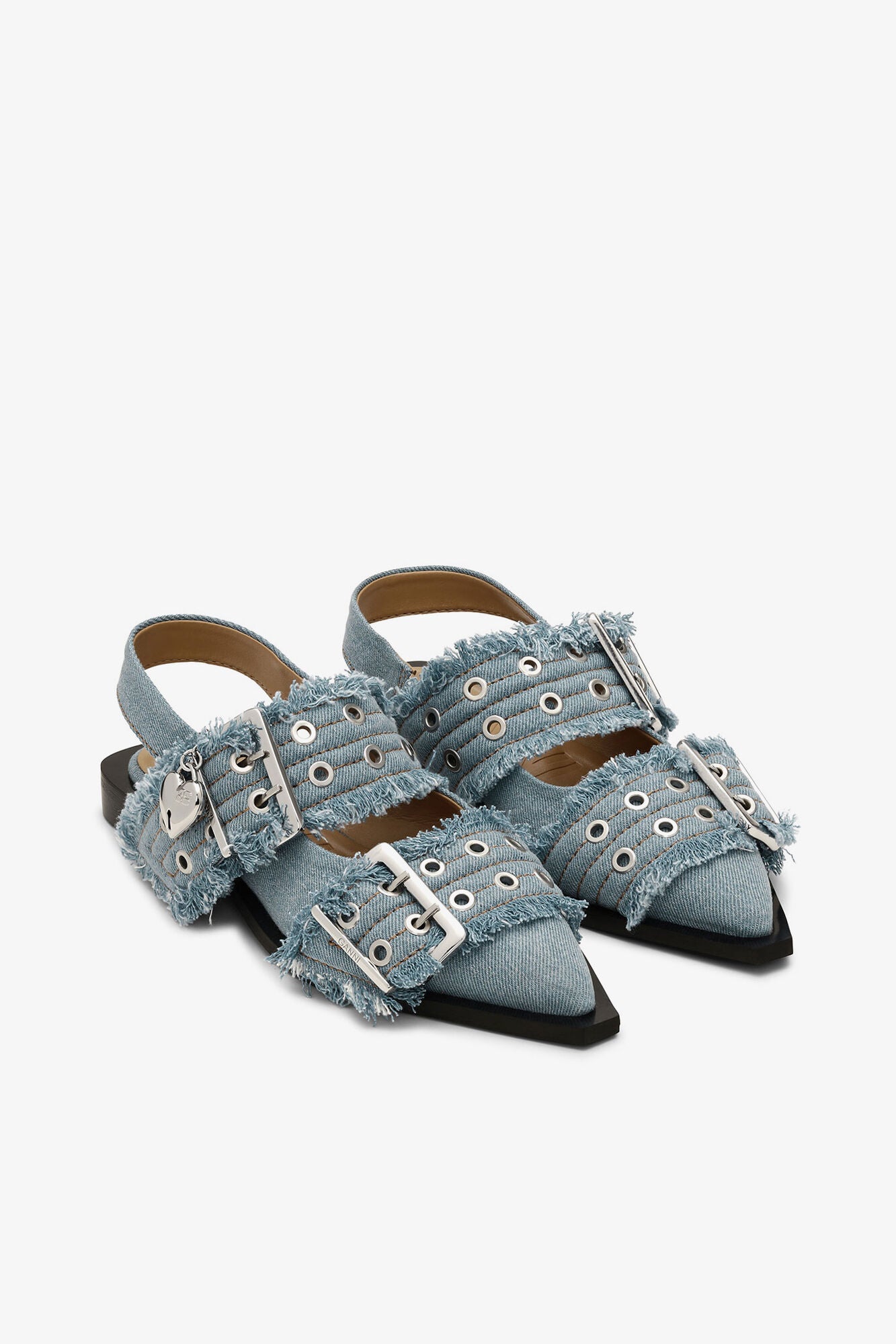 GANNI For Sale Feminine Buckle Ballerinas in Denim with Charms