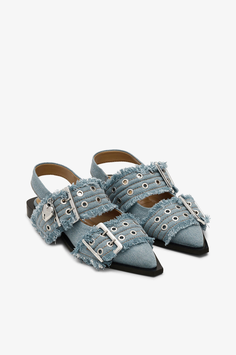 GANNI For Sale Feminine Buckle Ballerinas in Denim with Charms